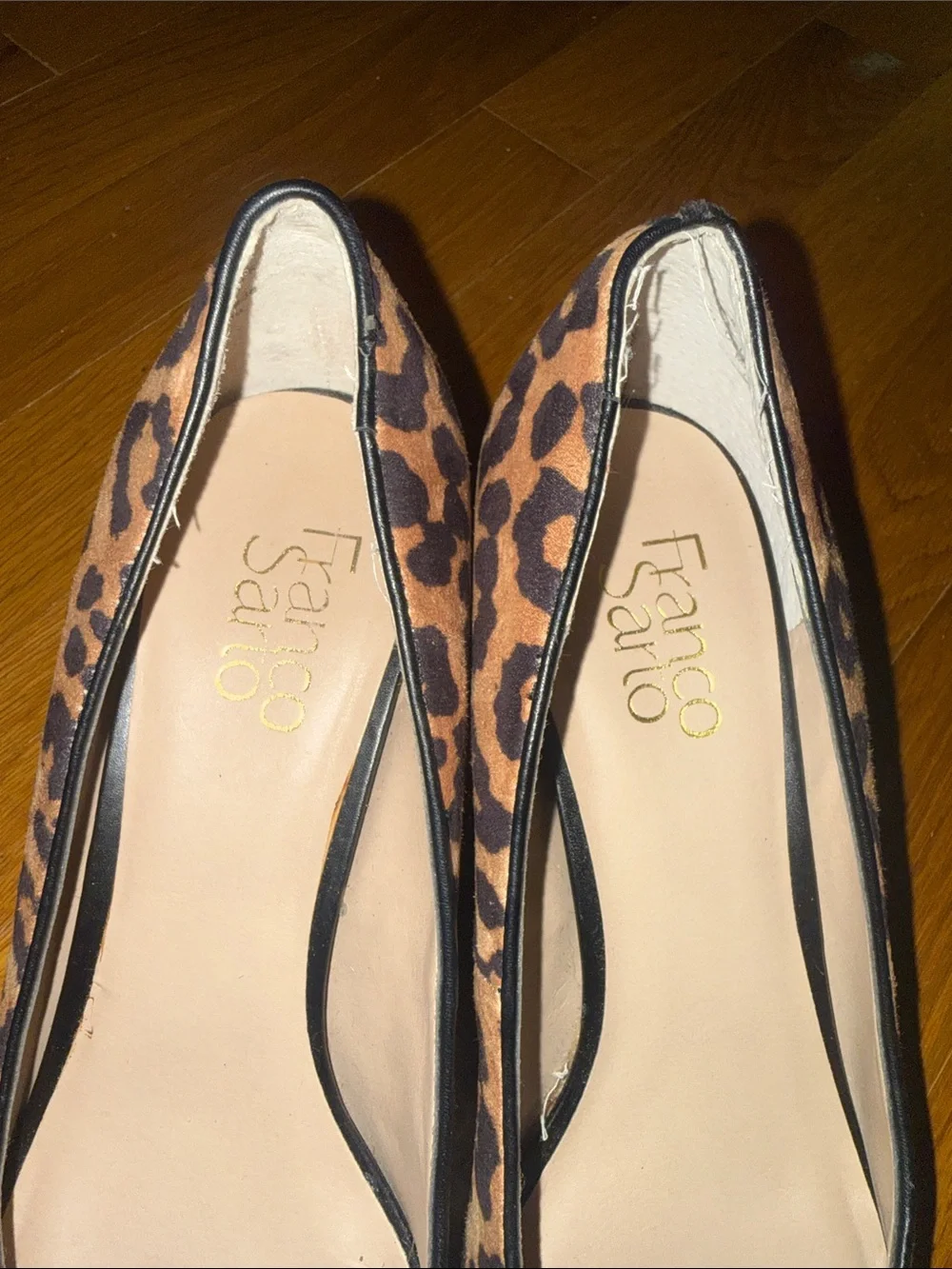 Franco Sarto Leopard Print Pointed Block Heel Pumps - Brown & Black